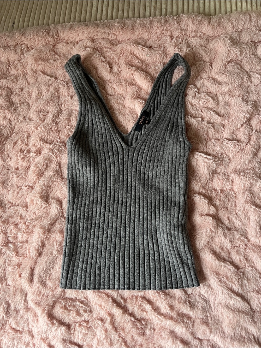 Quince Gray Ribbed V-Neck Tank Top